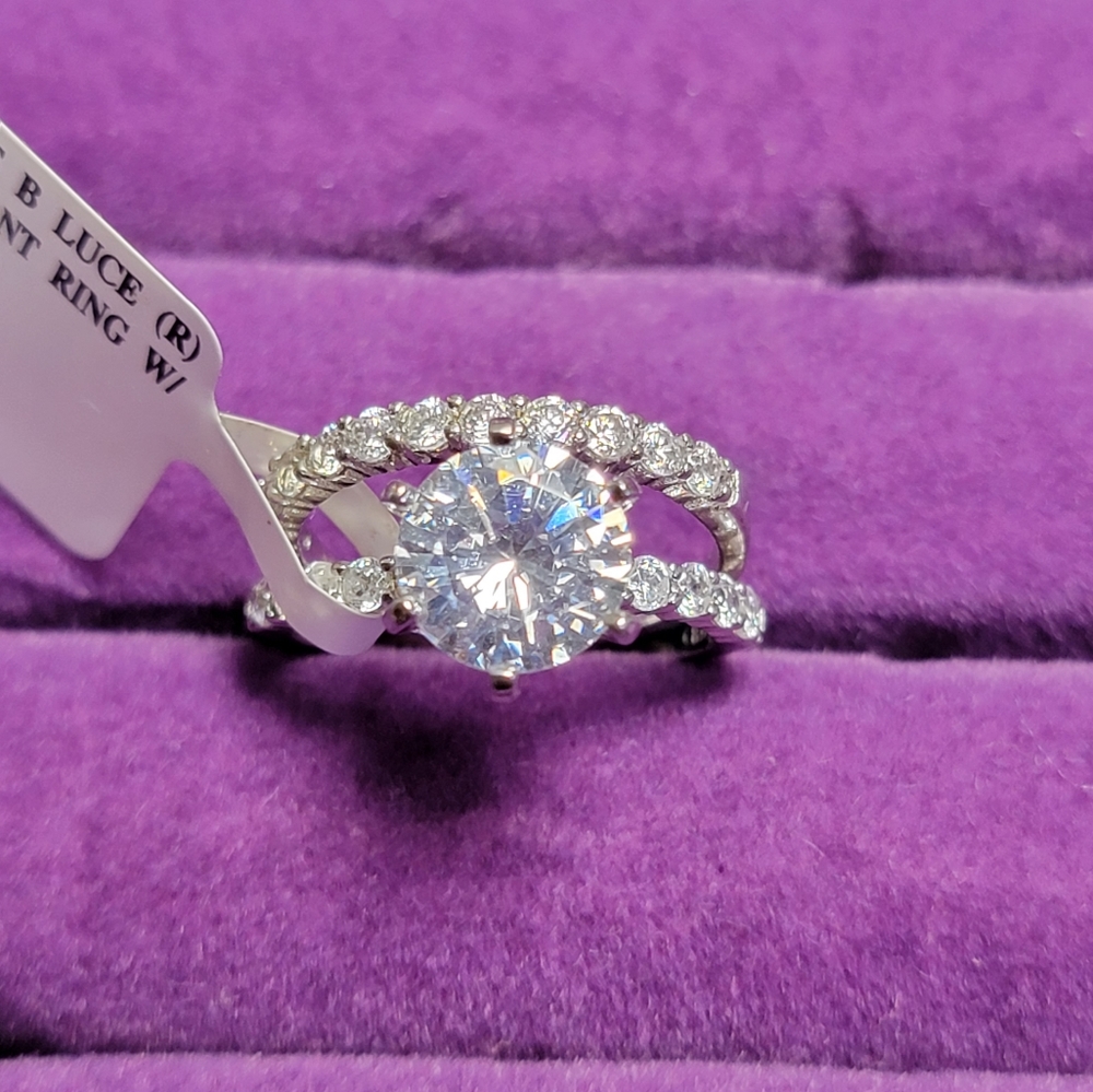 Bella Luce Simulated Diamond Engagement Ring Set~Size 5 Rhod/SS
